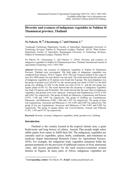 Diversity and Evenness of Indigenous Vegetables in Nakhon Si Thammarat Province, Thailand