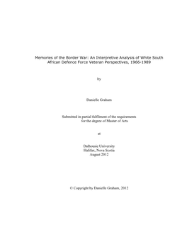 Memories of the Border War: an Interpretive Analysis of White South African Defence Force Veteran Perspectives, 1966-1989