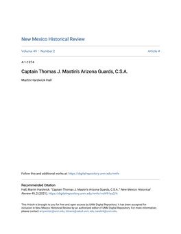Captain Thomas J. Mastin's Arizona Guards, C.S.A