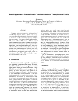 Local Appearance Feature Based Classification of the Theraphosidae