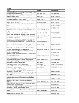 History Title Author Call Number Philosophical Darwinism : on the Origin of Knowledge by Means of Natural Selection / Peter Munz