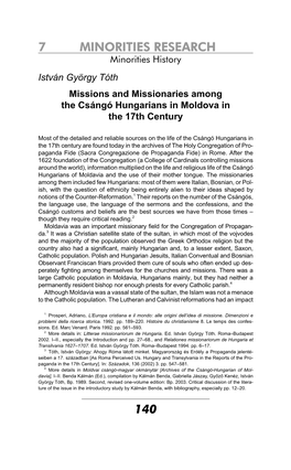 Missions and Missionaries Among the Csángó Hungarians in Moldova in the 17Th Century
