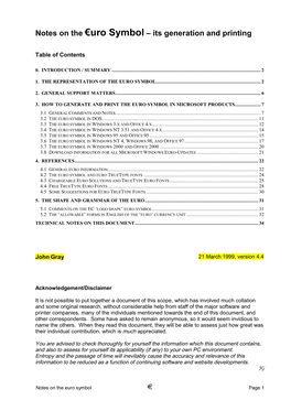 Notes on the Euro Symbol E Page 1 0