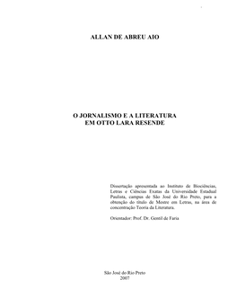 Allan De Abreu Aio O Jornalismo E a Literatura