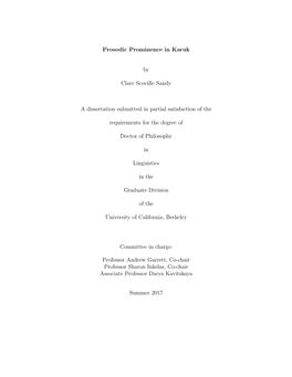 Prosodic Prominence in Karuk by Clare Scoville Sandy a Dissertation