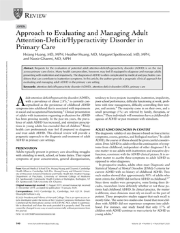 Approach to Evaluating and Managing Adult Attention-Deficit/Hyperactivity Disorder in Primary Care