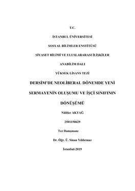 Dersim'de Neoliberal Dönemde Yeni Sermayenin Oluşumu Ve Işçi