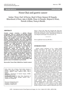 Noon Chai and Gastric Cancer