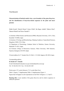 Kondo Et Al. 1 Virus Research Characterization of Burdock Mottle