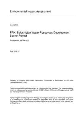 PAK: Balochistan Water Resources Development Sector Project