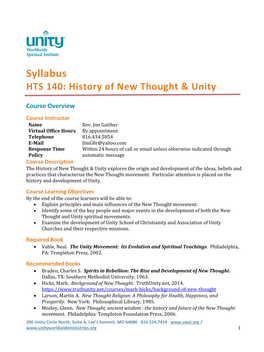 HTS 140: History of New Thought & Unity