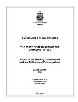 Facing Our Responsibilities the State of Readiness of the Canadian Forces