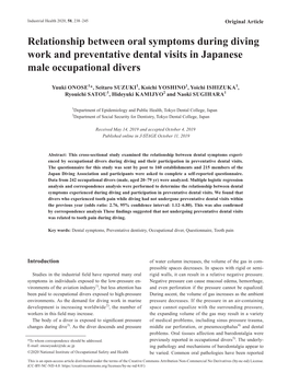 Relationship Between Oral Symptoms During Diving Work and Preventative Dental Visits in Japanese Male Occupational Divers