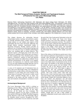 CHAPTER TWELVE the Well-Tempered Pottery Analysis: Residue and Typological Analysis of Potsherds from the Lower Mississippi Valley E.A