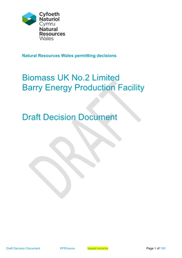 Biomass UK No.2 Limited Barry Energy Production Facility Draft