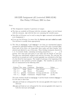 189.523B Assignment #2 (Corrected 20001.02.06) Due Friday 9 Febuary 2001 in Class