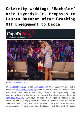 Arie Luyendyk Jr. Proposes to Lauren Burnham After Breaking Off Engagement to Becca