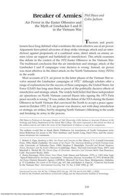 Breaker of Armies Phil Haun and Colin Jackson Air Power in the Easter Offensive and the Myth of Linebacker I and II in the Vietnam War