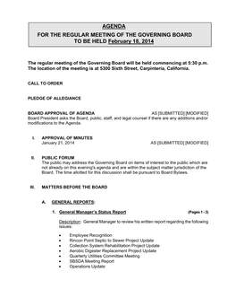 7Assessment CARPINTERIA SANITARY DISTRICT AGENDA for the REGULAR MEETING of the GOVERNING BOARD to BE HELD February 18, 2014