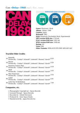 Can »Delay« 1968 Mp3, Flac, Wma