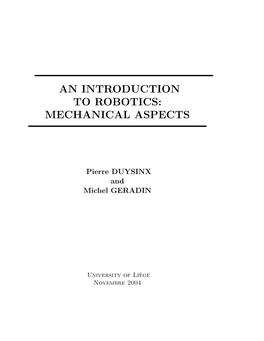 An Introduction to Robotics: Mechanical Aspects