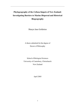 Phylogeography of the Cellana Limpets of New Zealand: Investigating Barriers to Marine Dispersal and Historical Biogeography