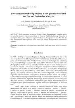 Bothriospermum (Boraginaceae), a New Generic Record for the Flora of Peninsular Malaysia