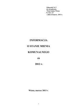 INFORMACJA O STANIE MIENIA KOMUNALNEGO Za 2012 R