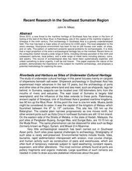 Recent Research in the Southeast Sumatran Region