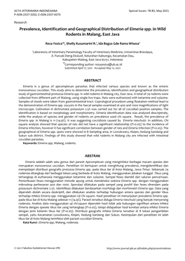 Prevalence, Identification and Geographical Distribution of Eimeria Spp. in Wild Rodents in Malang, East Java