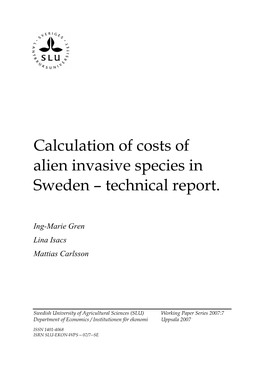 Calculation of Costs of Alien Invasive Species in Sweden – Technical Report