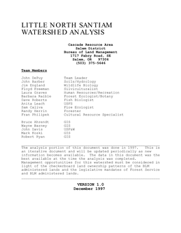 Little North Santiam Watershed Analysis