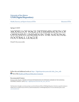 MODELS of WAGE DETERMINATION of OFFENSIVE LINEMEN in the NATIONAL FOOTBALL LEAGUE Daniel S