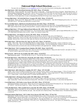 Oakwood High School Directions (Updated 7/27/17) You May Also Use Mapquest at to Receive Directions from a Starting Place Other Than OHS