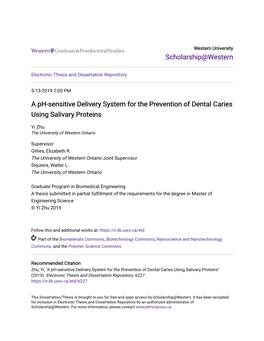 A Ph-Sensitive Delivery System for the Prevention of Dental Caries Using Salivary Proteins