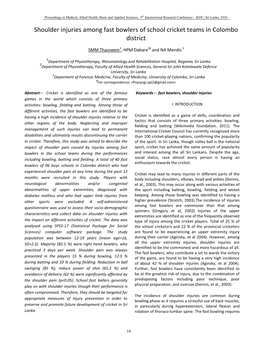 Shoulder Injuries Among Fast Bowlers of School Cricket Teams in Colombo District