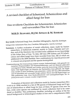 A Revised Checklist of Lichenized, Lichenicolous and Allied Fungi for Iran