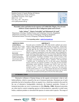 Piscicidal Action and Behavioral Responses of Cichlid Fish Tilapia, Oreochromis Niloticus (Linn) Exposed to Three Indigenous Plant Seed Extracts