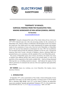 OF BIFACES. SURFICIAL FINDINGS from the PALAEOLITHIC TOOL- MAKING WORKSHOPS of NEA ARTAKI (EUBOEA, GREECE) Evi Sarantea Evi.Sarantea@Hotmail.Com