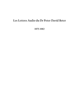 Les Lettres Audio Du Dr Peter David Beter
