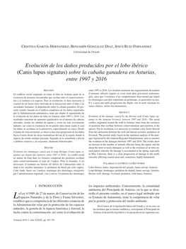 Evolución De Los Daños Producidos Por El Lobo Ibérico (Canis Lupus Signatus) Sobre La Cabaña Ganadera En Asturias, Entre 1997 Y 2016