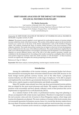 Shift-Share Analysis of the Impact of Tourism on Local Incomes in Hungary