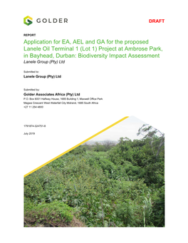 Application for EA, AEL and GA for the Proposed Lanele Oil Terminal 1 (Lot 1) Project at Ambrose Park, in Bayhead, Durban: Biodi