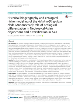 (Annonaceae): Role of Ecological Differentiation in Neotropical-Asian Disjunctions and Diversification in Asia Pui-Sze Li1, Daniel C