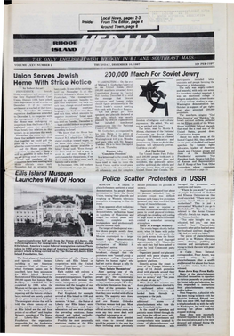 DECEMBER 10, 1987 Union Serves Jewish Participants Included Labor WASHINGTON - on the Eve Unionists and People Favoring T He Home with Strike Notice of Mikhail S