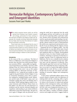 Vernacular Religion, Contemporary Spirituality and Emergent Identities Lessons from Lauri Honko