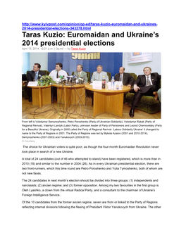 Euromaidan and Ukraine's 2014 Presidential Elections