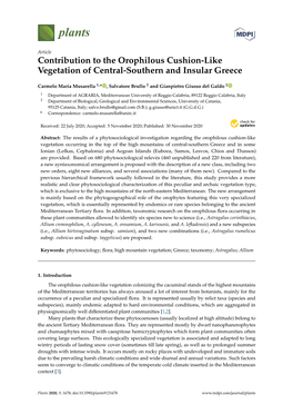 Contribution to the Orophilous Cushion-Like Vegetation of Central-Southern and Insular Greece