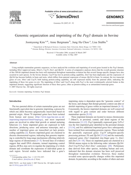 Genomic Organization and Imprinting of the Peg3 Domain in Bovine ⁎ Joomyeong Kim A, , Anne Bergmann B, Jung Ha Choo A, Lisa Stubbs B