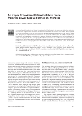 An Upper Ordovician (Katian) Trilobite Fauna from the Lower Ktaoua Formation, Morocco